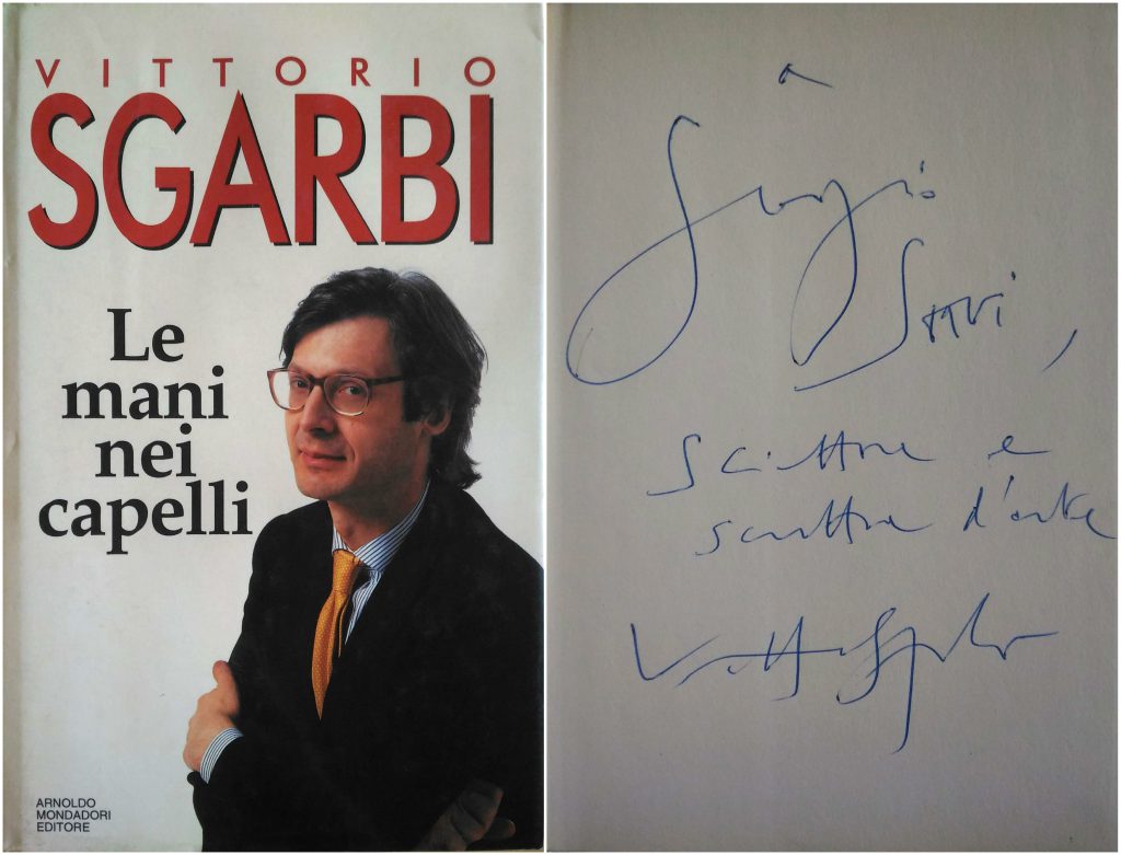 Libro "Le mani nei capelli" di Vittorio Sgarbi con dedica a Giorgio Soavi